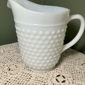 Vintage Hobnail Pitcher White Milk Glass 8” Anchor Hocking Ice Tea Lemonade